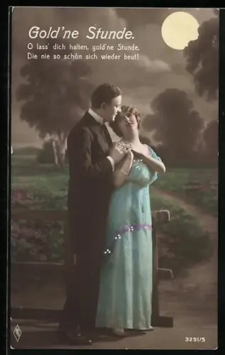 Foto-AK PFB Nr. 3251/5: Verliebtes Paar im Mondschein