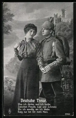 Foto-AK PFB Nr. 3708/3: Junge Frau verabschiedet sich von ihrem Soldaten