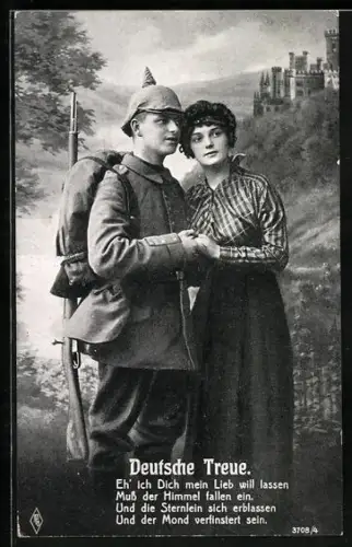 Foto-AK PFB Nr. 3708/4: Soldat verabschiedet sich von seiner Verlobten, Deutsche Treue