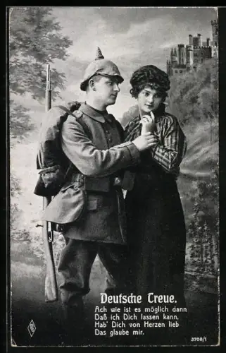 Foto-AK PFB Nr. 3708/1: Soldat verabschiedet sich von seiner Verlobten, Deutsche Treue