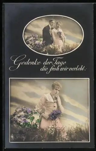 Foto-AK PFB Nr. 4611/2: Junge Frau auf der Wiese denkt an die gemeinsame Zeit mit ihrem Mann