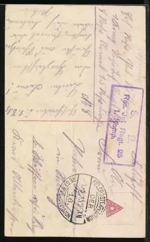 Foto-AK PFB Nr. 3604/5: Junge Frau sitzt am Schreibtisch und betrachtet das Bild ihres Mannes, der im Krieg ist