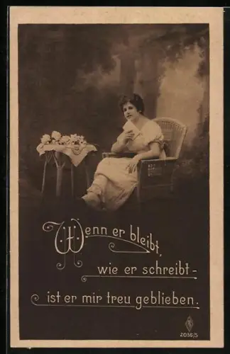 Foto-AK PFB Nr. 2036/5: Junge Frau sinniert über den Brief ihres Liebsten