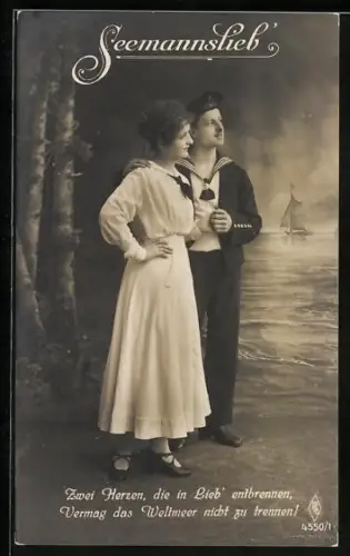Foto-AK PFB Nr. 4550/1: Matrose verabschiedet sich von seiner Verlobten, Seemannslieb`