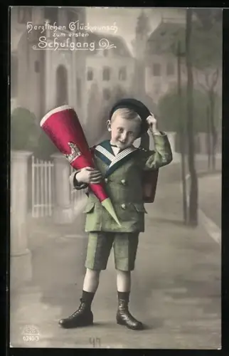 Foto-AK R & K / L Nr. 6240/3: Schulanfänger mit Zuckertüte
