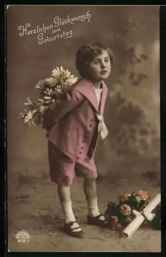 Foto-AK R & K / L Nr. 8626/3: Kleines Mädchen mit verstecktem Blumenstrauss