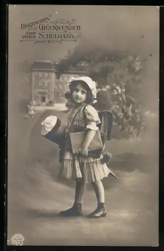 Foto-AK R & K / L Nr. 6044/4: Mädchen am Tag der Einschulung