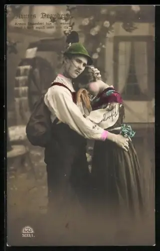 Foto-AK R & K / L Nr. 5033/1: Wandersmann verabschiedet sich von seinem Mädchen