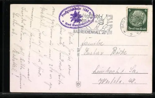 AK Bad Reichenhall, Teilansicht mit Predigtstuhlbahn