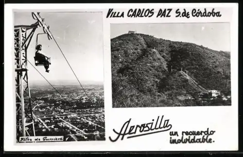 AK Villa Carlos Paz, S. de Córdoba, Panorama, Aerosilla, Seilbahn