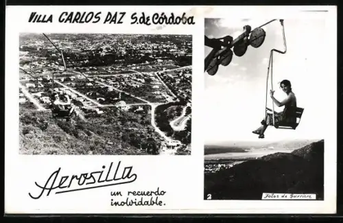AK Villa Carlos Paz, S. de Córdoba, Panorama, Aerosilla, Seilbahn