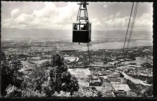 AK Genève, Le Saleve, Panorama et le Lac Léman depuis le Téléférique, Seilbahn