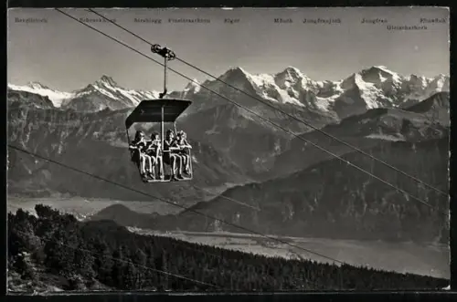 AK Sesselbahn Beatenberg-Niederhorn mit Blick auf Berneralpen, Mönch, Jungfraujoch und Eiger