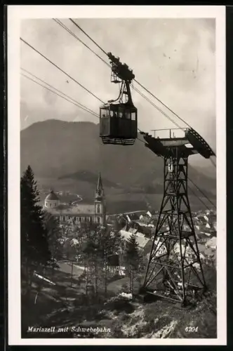 AK Mariazell, Teilansicht mit Kirche und Schwebebahn