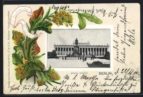 AK Berlin, Königliches Museum mit Blumen-Passepartout