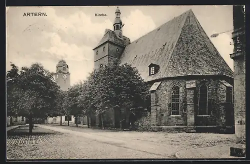 AK Artern, Kirche von hinten mit Vorplatz