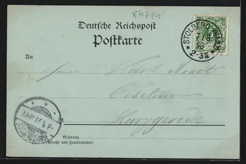 Mondschein-AK Stolberg /Harz, Blick über die Dächer