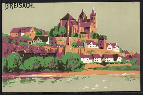 Künstler-AK Breisach, Ansicht vom Wasser mit Münster