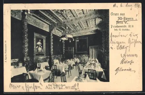 AK Berlin W.-Tiergarten, Gasthaus Alt-Bayern, Kaiser-Saal, Potsdamerstrasse 10-11