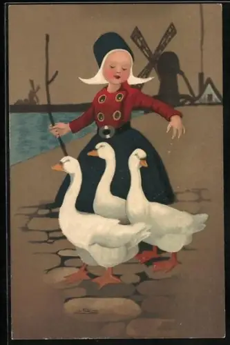 AK Kleine holländische Gänsemagd