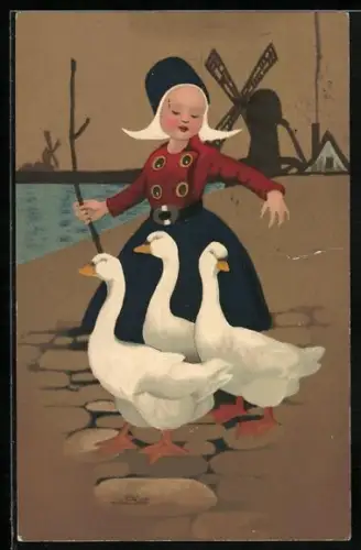 AK Kleine holländische Gänsemagd