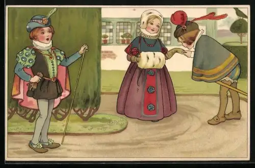 Künstler-AK Meissner & Buch (M&B), Der Kavalier küsst die Dame, Der Nebenbuhler ist enttäuscht