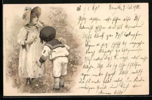Künstler-AK Meissner & Buch (M&B) Nr. 1048: Kinder pflücken Blumen auf der Weide