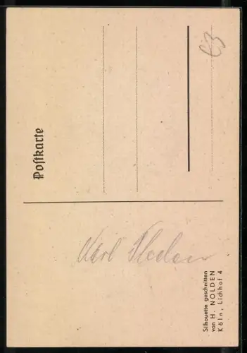 AK Köln, Scherenschnitt eines jungen Knaben mit schönem Profil, gefertigt von H. Nolden, Lichthof 4