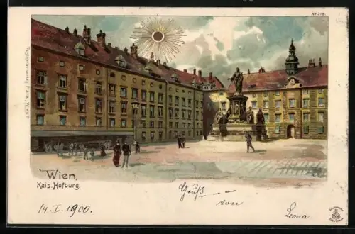 Lithographie Wien, Kaiserliche Hofburg im Sonnenschein