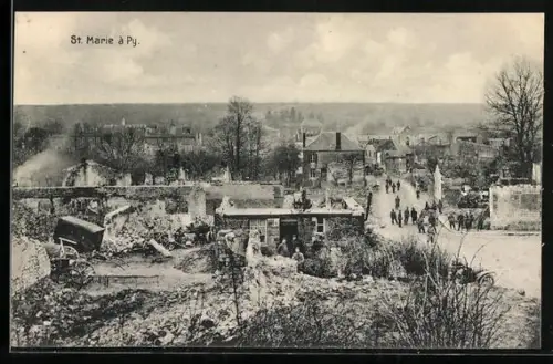 AK Sainte-Marie-à-Py, Blick auf das zerschossene Dorf