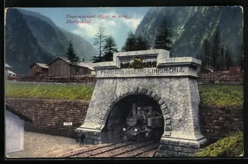 AK Böckstein, Eisenbahn aus dem Tauerntunnel kommend, Nordportal