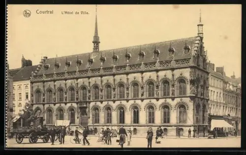 AK Courtrai, L`hôtel-de-ville, Pferdegespann