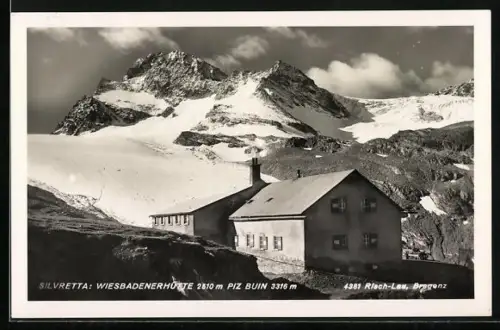 AK Wiesbadenerhütte, Hütte mit dem Piz Buin