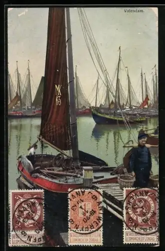 Künstler-AK Photochromie Nr. 2937: Fischereihafen in Volendam