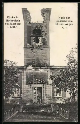AK Hochwalsch, zerschossene Kirche nach der Schlacht 1914