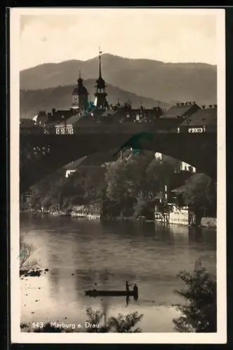AK Maribor / Marburg, Ortsansicht mit Flussbrücke