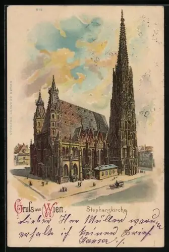 Lithographie Wien, Blick zur Stephanskirche