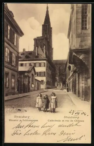 AK Strassburg, Münster und Kinder in der Schlossgasse