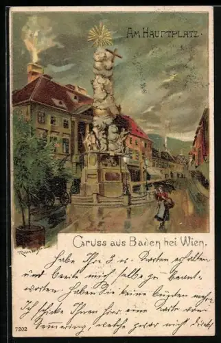 Lithographie Baden, Partie Am Hauptplatz