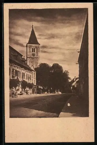 AK Strengberg /N.-Ö., Strassenpartie an der Kirche