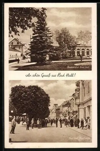 AK Bad Hall, Badeanstalt und voller Marktplatz