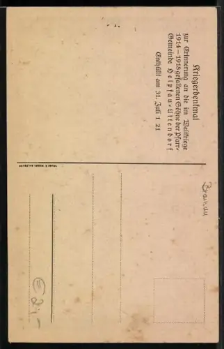 AK Helpfau-Uttendorf, Partie vor dem Kriegerdenkmal, 1. Weltkrieg