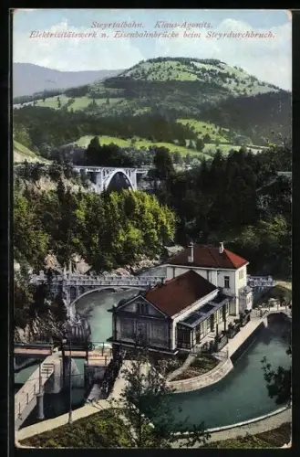 AK Molln /O.-Oe., Elektrizitätswerk Agonitz und Eisenbahnbrücke beim Steyrdurchbruch