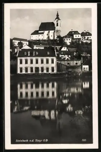 AK Steinbach a. d. Steyr, Ortspartie vom Wasser aus gesehen