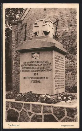 AK Stedesand, Kriegerdenkmal mit Kränzen