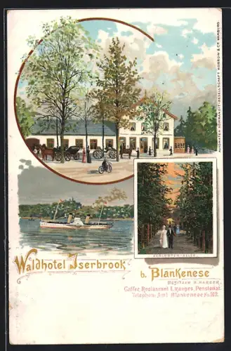 Lithographie Hamburg-Blankenese, Restaurant Waldhotel Iserbrook, Verlobten-Allee