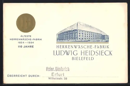 AK Bielefeld, Korrespondenzkarte Herrenwäsche-Fabrik Ludwig Heidsieck