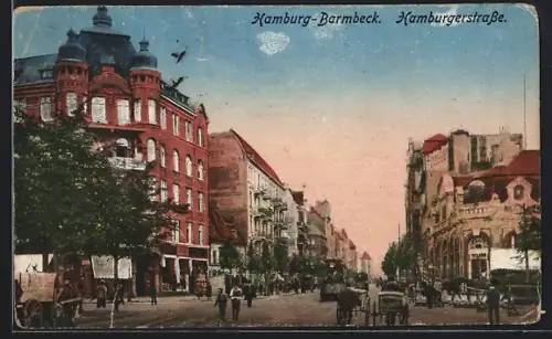 AK Hamburg-Barmbek, Hamburgerstrasse mit Strassenbahn