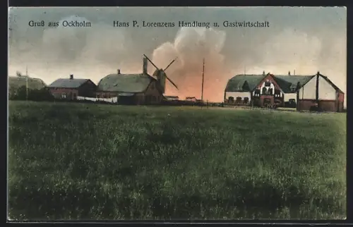 AK Ockholm, Gasthaus Hans P. Lorenzen und die Mühle