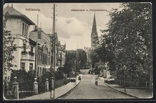 AK Schleswig, Alleestrasse und Michaeliskirche